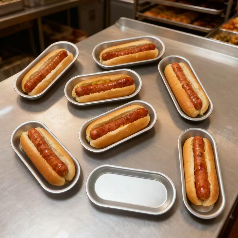 4PCS Aluminium Zinc Zinc Alloy Sausage Bread Baking Pan Oval Strip Bread Pan Hot Dog Bread Mold Oven