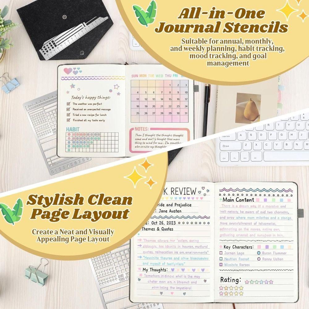 Stainless Steel Journal Stencil Bookmark Reusable Stencil Templates Checklist Calendar