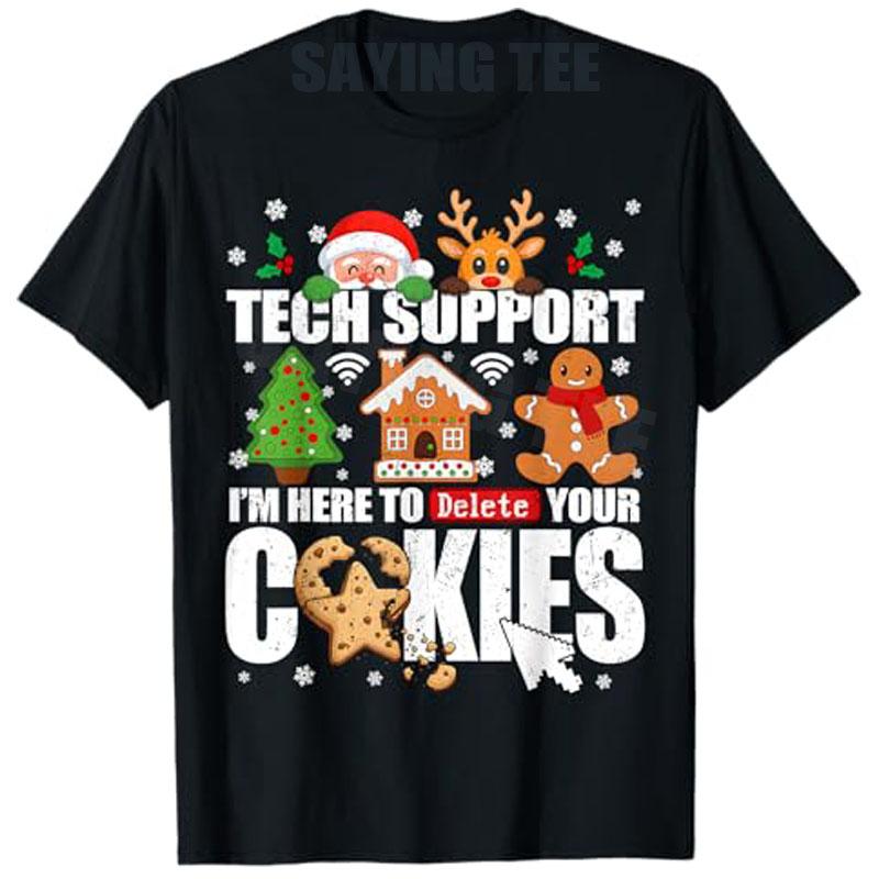 Техническая поддержка для удаления ваших файлов cookie Мужские уродливые рождественские футболки IT-гиков Пижама Санта-Клауса в стиле Y2K Семейные одинаковые футболки