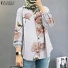 ZANZEA Women Casual Floral Print Long Sleeve O-neck Loose Blouse