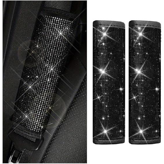 2PCS Bling автомобильные накладки на ремни безопасности, чехлы на ремни безопасности со стразами для женщин, накладка на ремень безопасности автомобиля с хрустальным бриллиантом, салон автомобиля