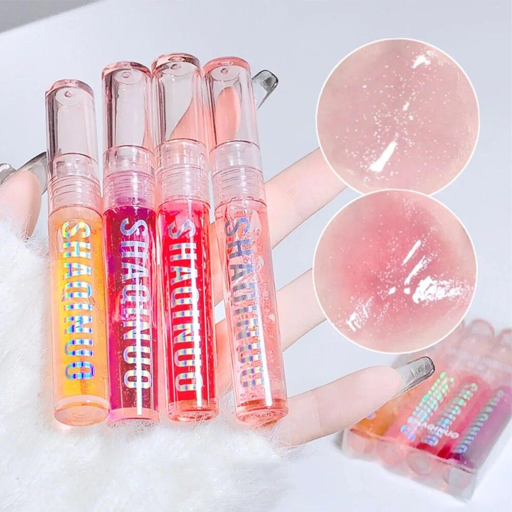 4 PCS Water-gloss Mirror Jelly Lip Gloss Moisturizes Lips Shimmers With Fine Pearls Brightens Lip