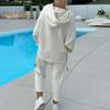 2 шт./комплект женский весна осень топ брюки комплект с капюшоном однотонный длинный рукав толстовка с капюшоном эластичный пояс спортивные штаны спортивный костюм повседневный спортивный костюм