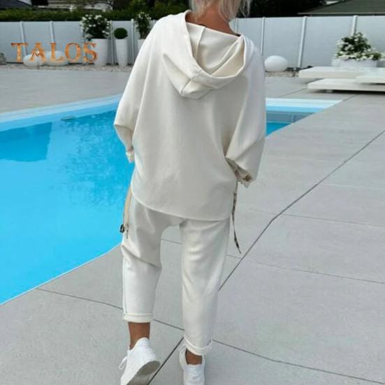 2 шт./комплект женский весна осень топ брюки комплект с капюшоном однотонный длинный рукав толстовка с капюшоном эластичный пояс спортивные штаны спортивный костюм повседневный спортивный костюм