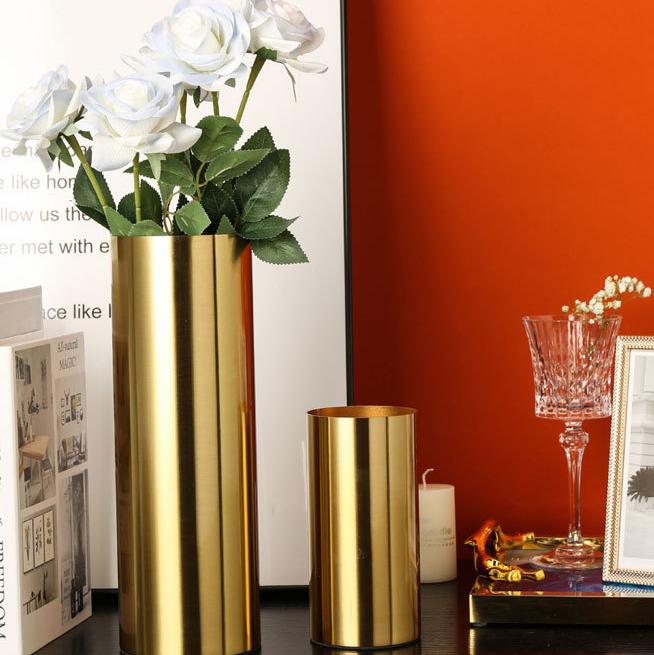 Современная простая прямая ваза для гостиной, настольный цветочный аппарат, гальванический металлический цветок, золотые скандинавские украшения, украшения