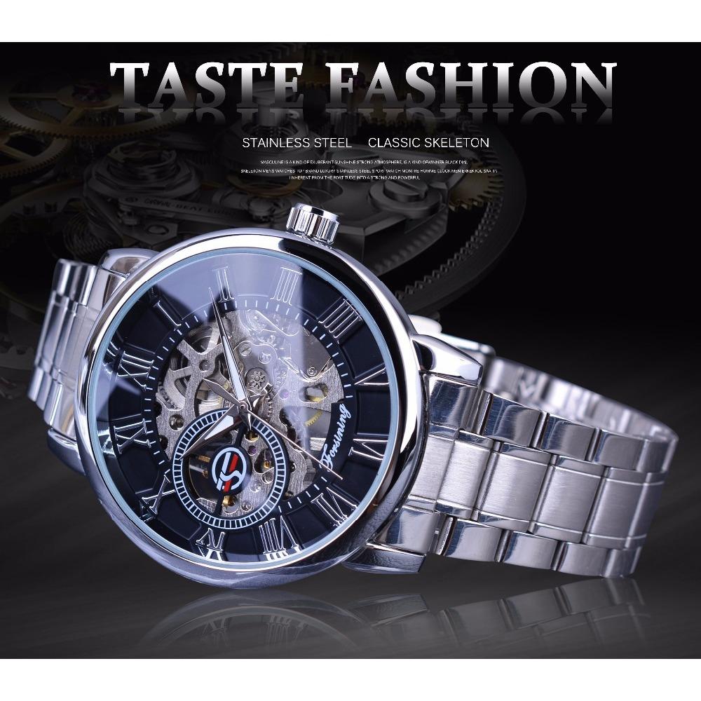 Forsining Часы мужские часы модные повседневные золотые часы стальной ремешок полые автоматические механические часы S838-9-A