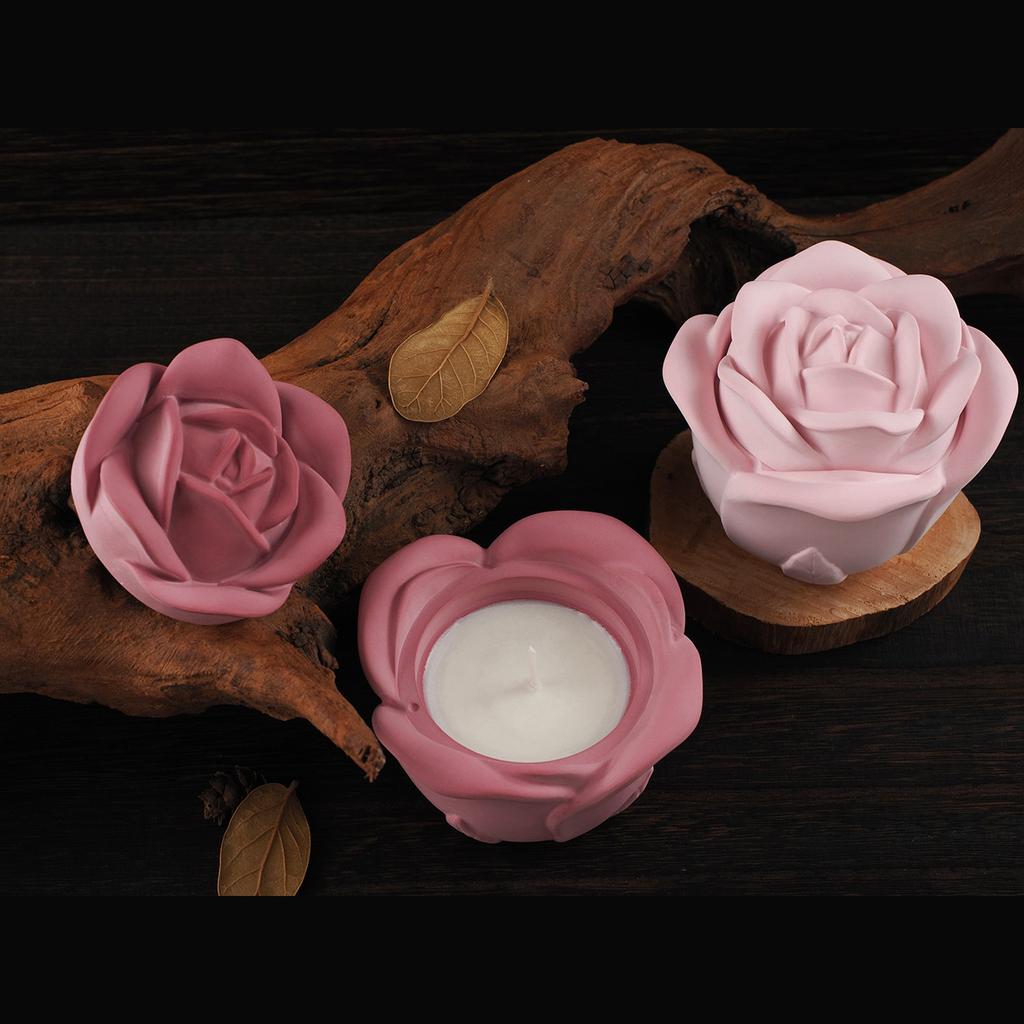 Rose Flower Resins Jar Molds 3D Rose Flower Resins Molds with Lid for Making Candle Cup Holder Jewelry Storage Jar