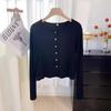 Gentle wind single-row button-up knitted jacket women's spring relaxation versatile short top gray cardigan
