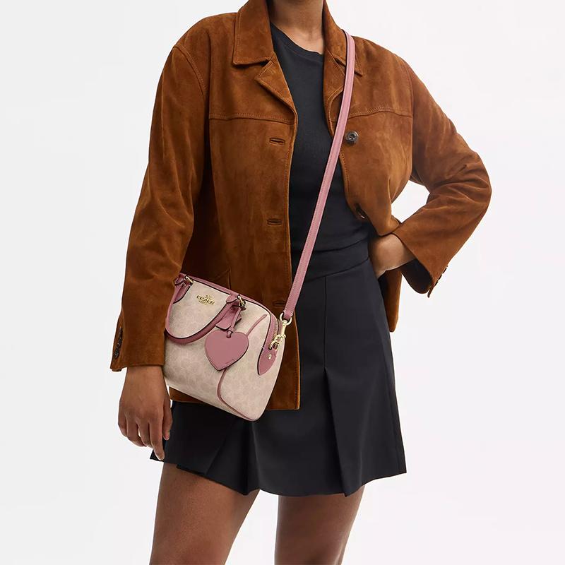 COACH handbag Valentine's Day Exclusive RowanSATCHEL 25 Brand Print Zipper Closure Signature Canvas and Smooth Leather Shoulder Crossbody Medium