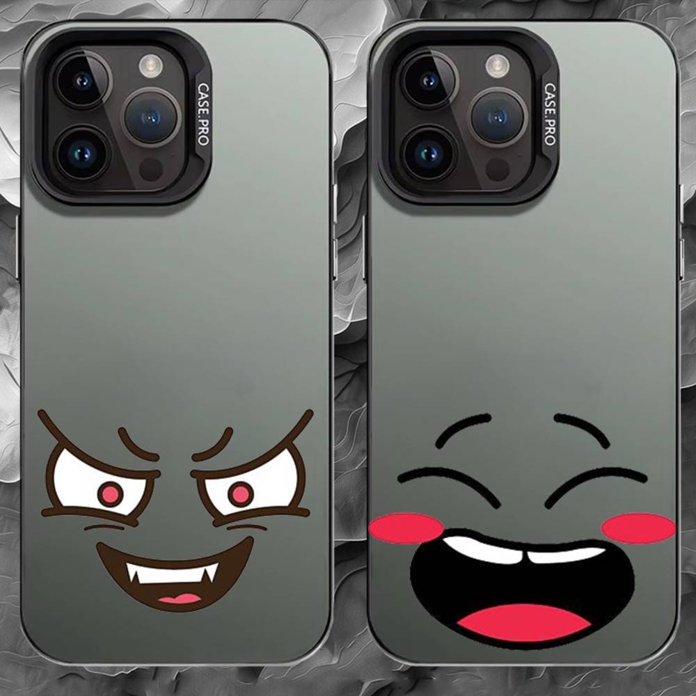 Чехол для телефона с мультяшным выражением лица Для iPhone 17 16 15 14 13 12 11 Pro Max Plus Серебристый Матовый Черный Чехол