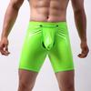 Extended Trunk Cut Men Cheap Gay Black Shiny Pu Leather with Open Front Separate Pouch Sexy Mens Other Underwear Brief