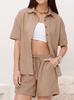 European and American linen shirt short suit solid color women's summer casual suit two-piece set foreign high-end women's clothing