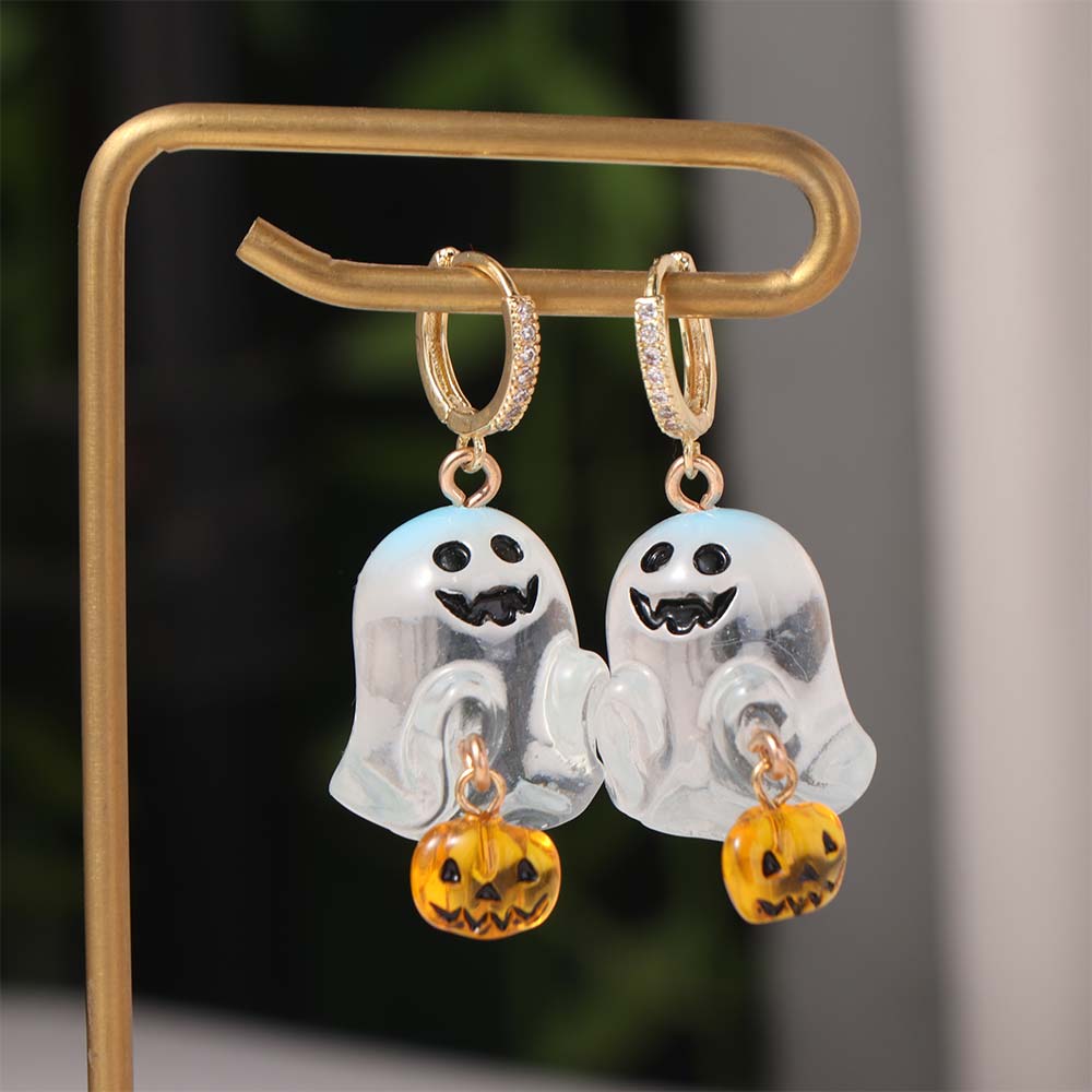 Rhinestone Halloween Earrings Cartoon Pumpkin Dangle Earrings Aesthetic Ghost Ear Studs Party