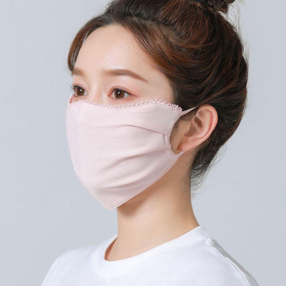 For Girl Outdoor Eye Protection Solid Color Hiking Face Scarf Lace Mask Face Cover Sunscreen Mask