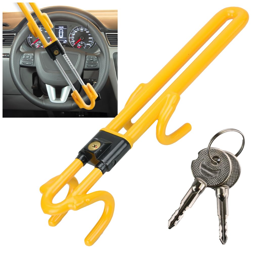Steering Wheel Car Steering Wheel Relay Attack Double with Spare Key Lock, Lock, Prevention, Retractable, Heavy-Duty, Security, Versatile, (Yellow)