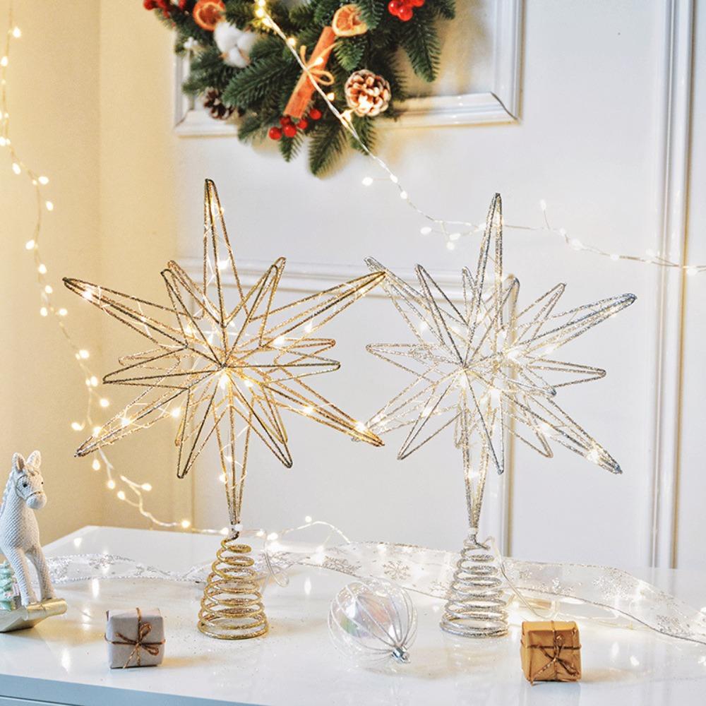 Glowing Christmas Tree Toppers Star Glitter Christmas Ornaments  New Year