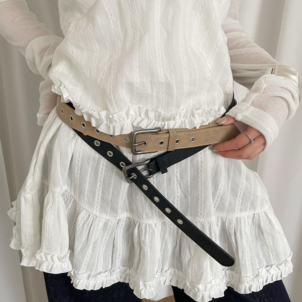 Simple Hollow Out Belt Solid Color Thin Waistband Fashion Leather Belt for Dresses