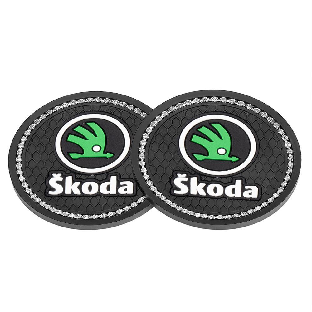 AAFM1 1/2/4Pcs Car Coaster Water Cup Mat Non-Slip Pad Accessories For Skoda Rapid Scala Kodiaq Fabia Kamiq Karoq Octavia 2 3 A5 A7 VRS