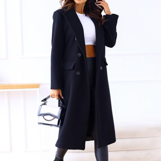 Женское пальто, двубортное, с длинными рукавами, с лацканами, однотонные пуговицы, сохраняет тепло, средней длины, против морщин, женское зимнее пальто, женская одежда