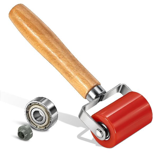 LUMITECO Automotive Sound Deadening Roller Tool, Upgraded Dual Bearing PU Seam Roller with Ergonomic Wood Handle for Car Audio Sound Deadener, Heat