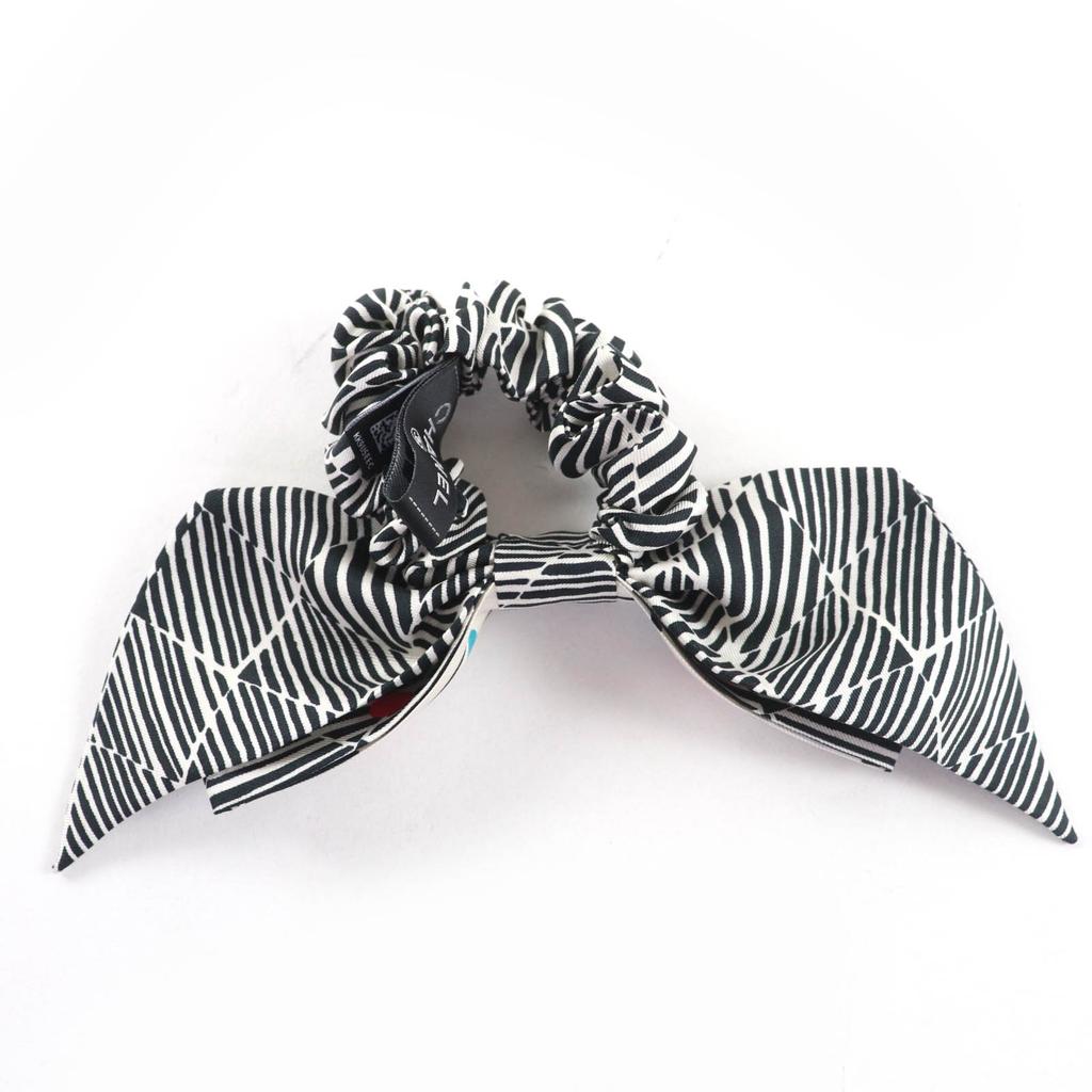 Excellent CHANEL COCO Mark Stripe Pattern Ribbon Scrunchie Multicolor silk Used
