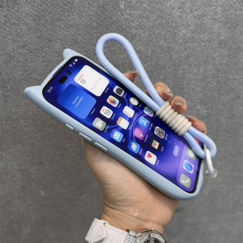 Милый чехол Magsafe с кошачьими ушками для iPhone 13 14 15 16 Pro Max 11 12 15 16 Plus Прозрачная бронированная крышка из ПК и ТПУ с цепочкой-ремешком на запястье