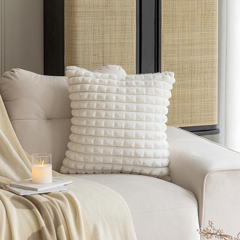 Pack of 2 Faux Wool Plaid Throw Pillow Covers 18x18 Inches Farmhouse Velvet Couch Pillow Case Soft Plush Square Cushion Pillowcase, Embroidery, Home