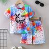 2024 Summer 4-14 Years Children's Cool Boys Cute Girls 3D Multicolor Grimace Print Short Sleeve T-shirt And Shorts Sets