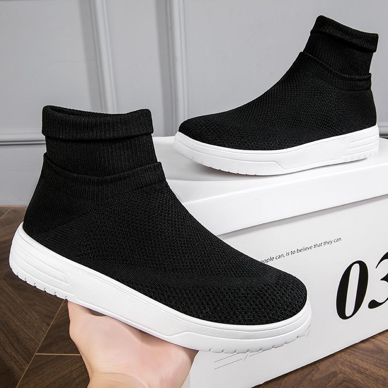 Осень новые парные носки обувь дышащая сетка высокий верх повседневная обувь мужская толстая подошва вязаная спортивная обувь