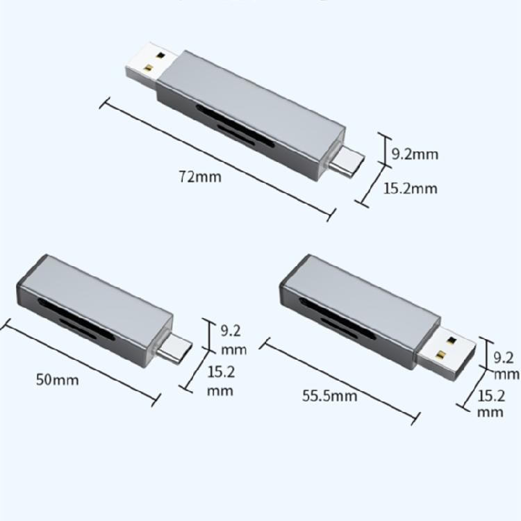 Многофункциональный алюминиевый кард-ридер для карт TF, USB Type A/C, двойной слот, не требует драйверов, для командировок, для обмена документами