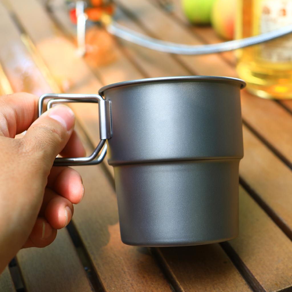 Stackable Coffee Mugs Titanium Camping Cups 300ml Foldable Handle Outdoor Coffee Mugs Reusable