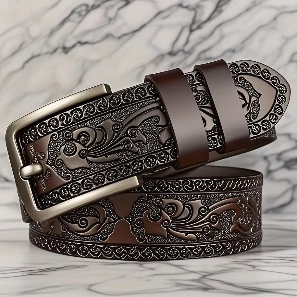 PU Embossed Leather Belt Embossed Waistband Retro Women's Faux Leather Belt