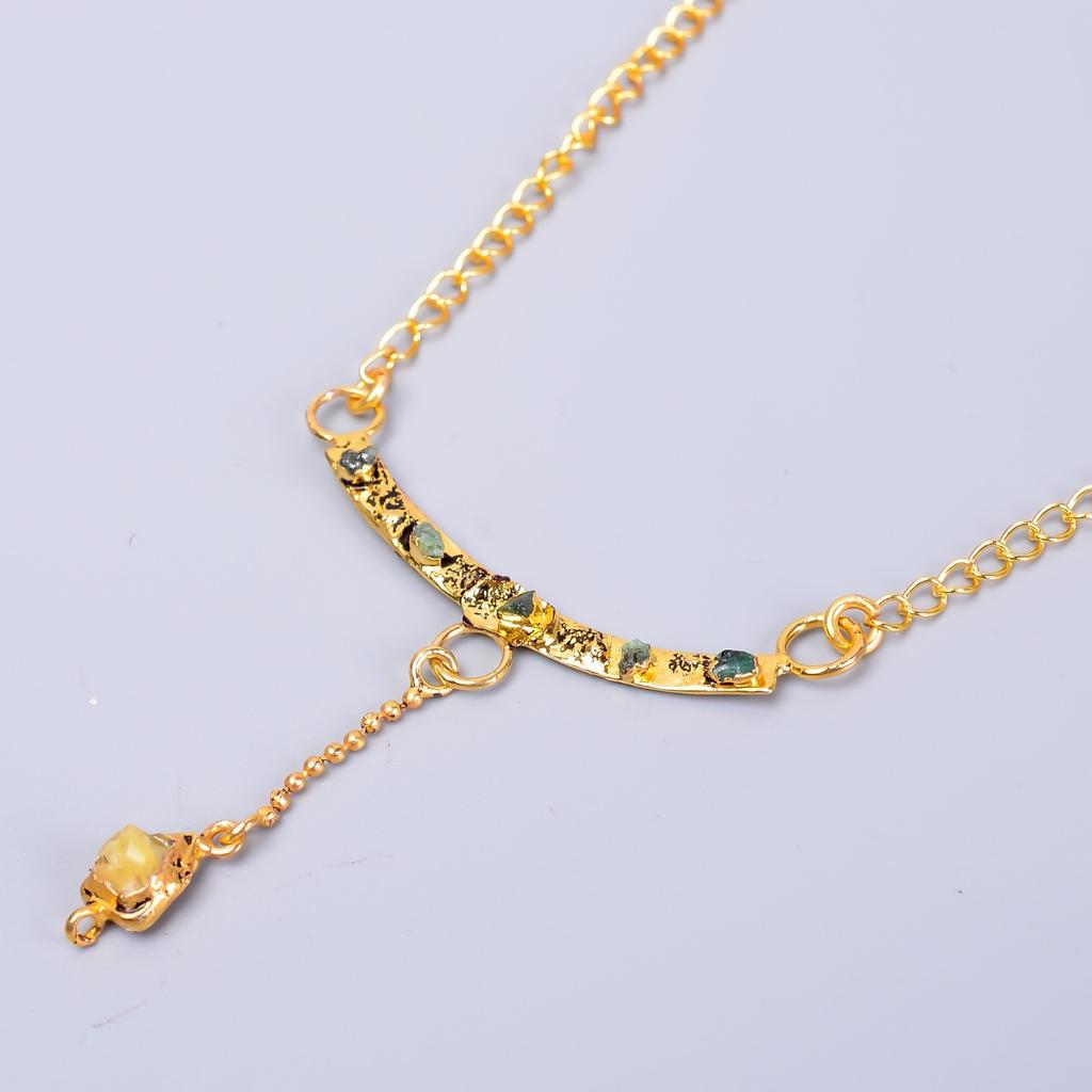 Эфиопский опал драгоценный камень золотая отделка цепочка гальваноформованное свадебное колье ювелирное изделие V-80