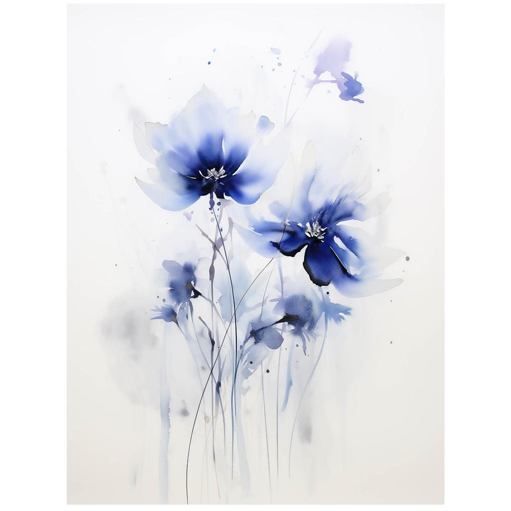Delikatne Niebieskie Kwiaty Delikatne Niebieskie Kwiaty, 30X40 Cm, Rama Aluminiowa Czarna, Papier Matowy 230 Gsm