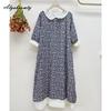 Японское летнее женское свободное платье Mori Girl с воротником Питера Пэна, лоскутное платье с вышивкой, ажурное платье из хлопка и льна, винтажное платье миди