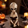 Модные Игровые Научно-Фантастические Предметы Инопланетянин Сидящий Скелет из Смолы Статуэтка, Ретро Книга Научно-Фантастический Темный Хэллоуин Украшение, Научно-Фантастический Настольный Декор Прочный