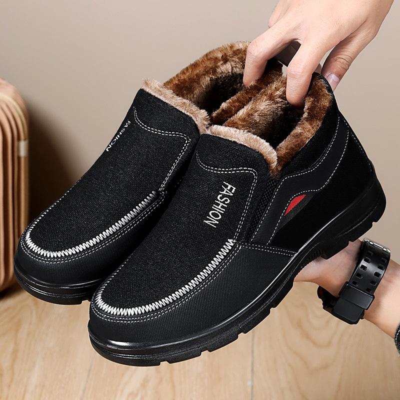Мужская зимняя хлопковая обувь в стиле ретро с толстой подошвой, нескользящая, мягкая подошва, тканевая обувь для мужчин, модные, бархатные, теплые, мужские зимние ботинки