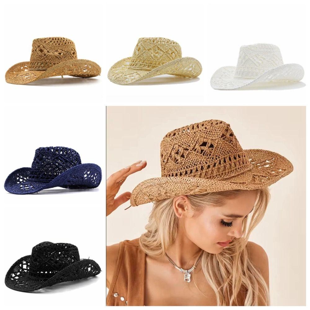 Широкополая ковбойская шляпа в западном стиле, шляпа от солнца с загнутыми полями, классическая соломенная шляпа с отверстиями, на каждый день