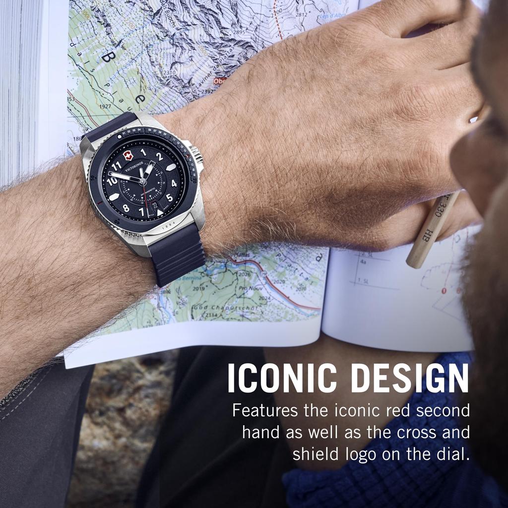 Часы VICTORINOX JOURNEY 1884 Корпус из нержавеющей стали Синий циферблат Синий каучуковый ремешок Кварцевые водонепроницаемые Аналоговые Подарочные 241975 Мужские (316L) []