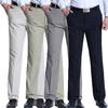 Men’s Classic Straight Long Pants Male High Waist Fit Flat Front Casual Long Pant Summer Cotton Thin No Iron Pant Business Work Dress Loose Pant