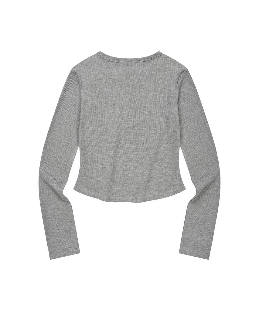 LMR Lettering Graphic Waffle Henley Neck Long Sleeve T-Shirt Grey