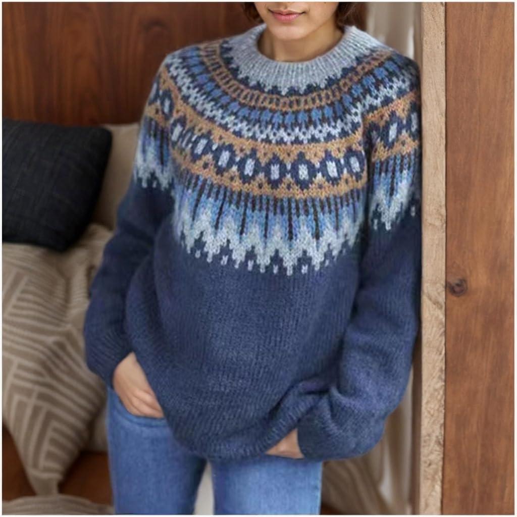Women S Loose Fit Crew Neck Long Sleeve Knit Sweater