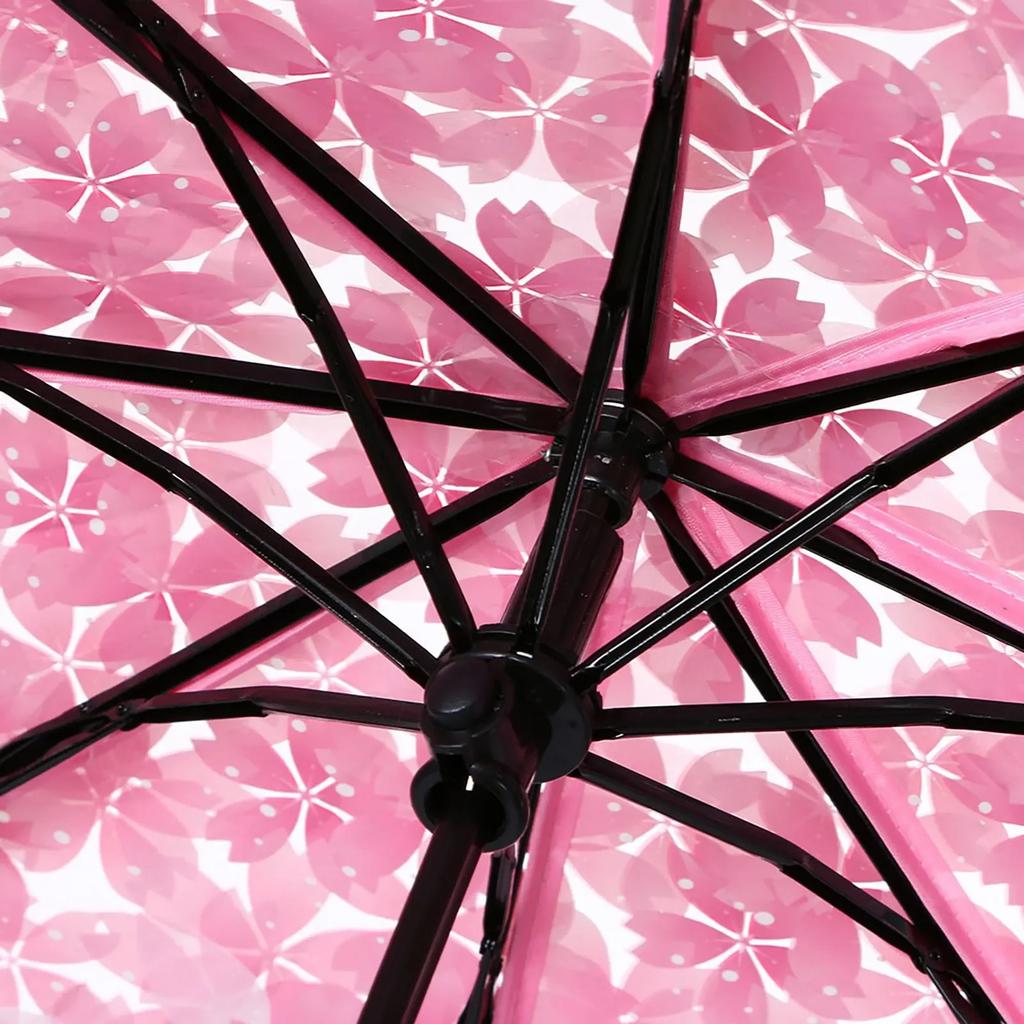 1PC Portable cute flower household rain gear cherry blossom transparent umbrella wind and rain protection 3 fold PVC umbrella