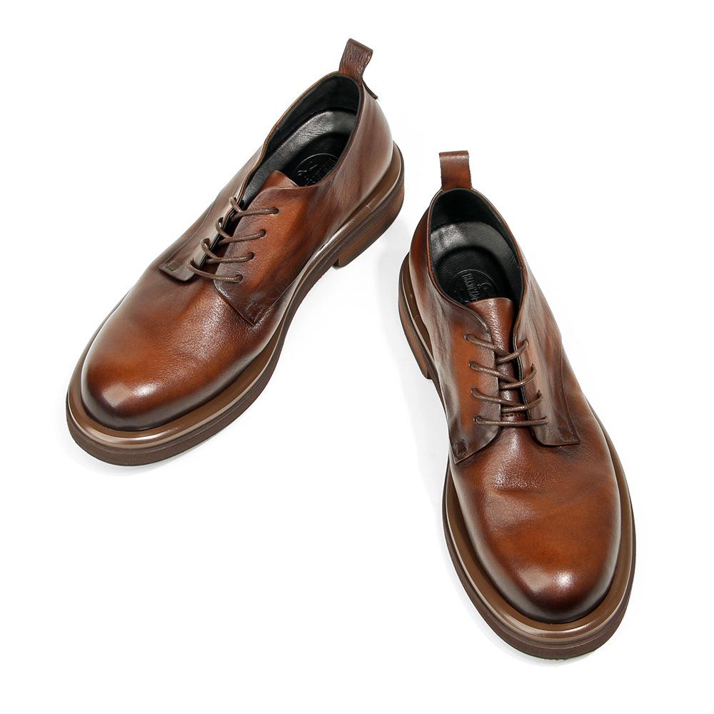 66-4 Туфли из кожи с круглым носком, британские повседневные мужские туфли из коровьей кожи первого слоя, ретро-обувь с толстой подошвой, отполированная вручную, модные мужские туфли