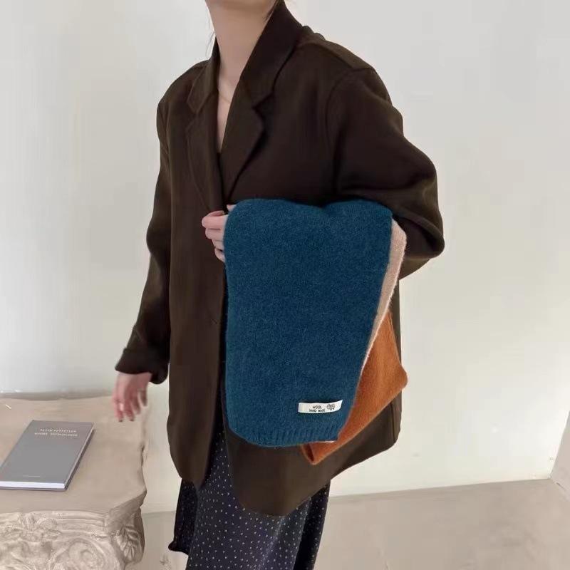 New autumn and winter ins wind contrasting color scarf female neck protector Korean version cute student warm knitted versatile scarf male