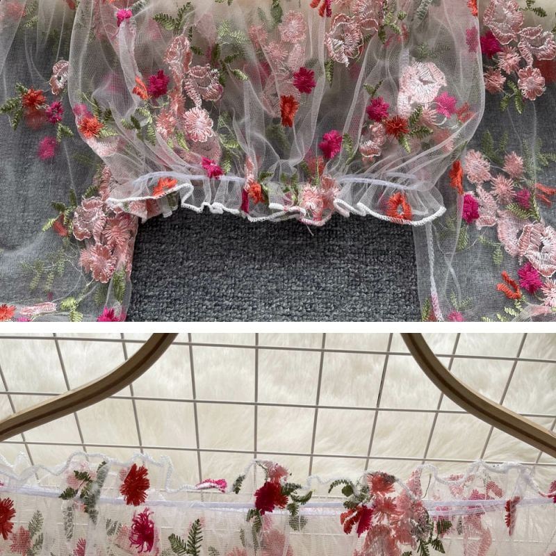 Женские рубашки с открытыми плечами Топы с длинным рукавом-фонариком Прозрачный кружевной пуловер Блузка с цветочным принтом Рубашка Блузки