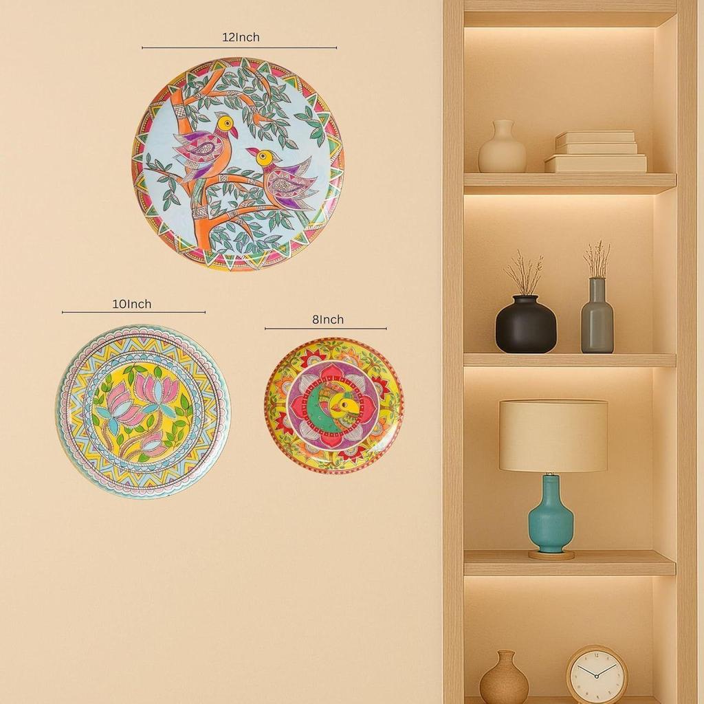 Madhubani Wall Plates for Home Decoration | Wall Decor Items for Living Room | Metal Wall Décor | Gift Items for Unisex Set of 3 Plate