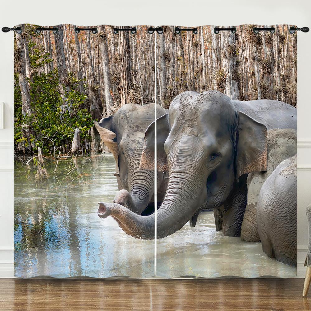 Штора Африканский Слон Животное 3D Цифровая Печать Затемняющая Штора на Люверсах