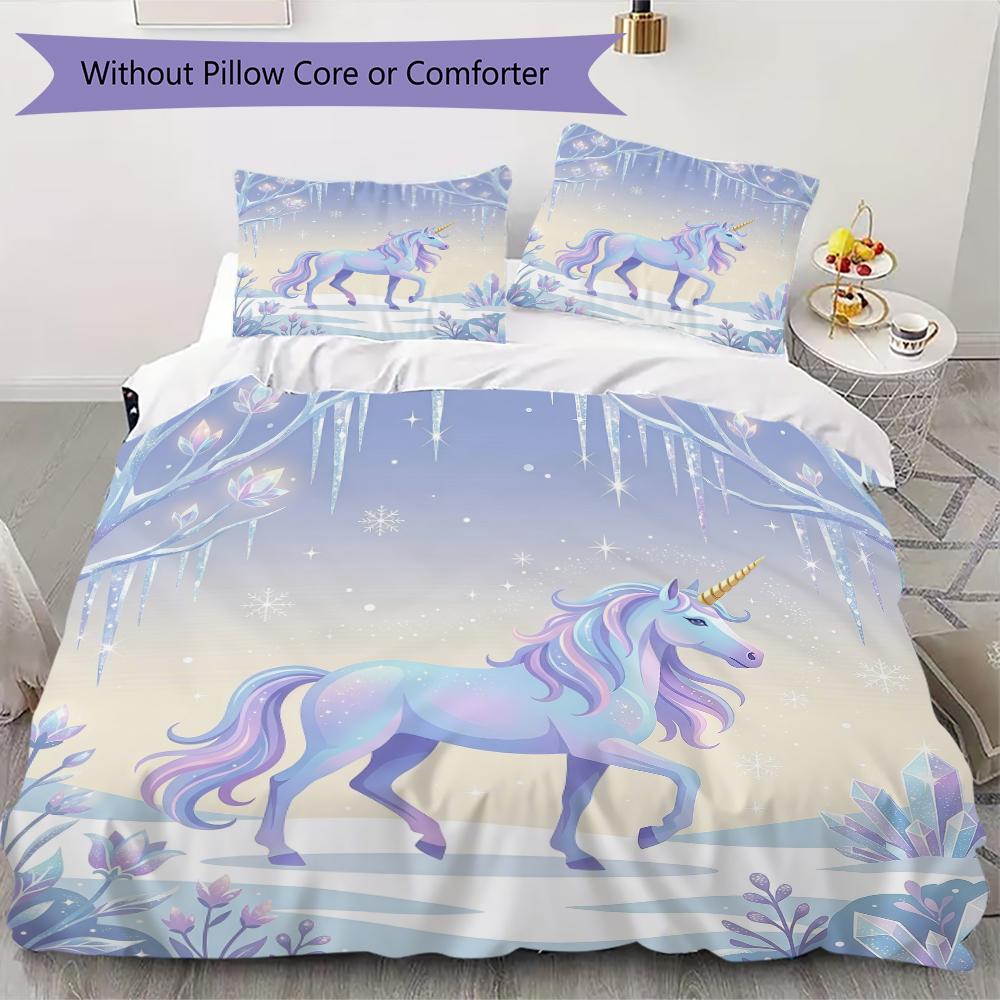 Fantasy Realistic Unicorn Pattern Bedding uilt Set uilt Cover Pillowcase Home Decoration Birthday Gift (1 * duvet cover + 2 * pillowcase without core)