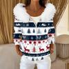 Women's Fashion Casual Sweater Zipper Print Cardigan Plush Hooded Jacket